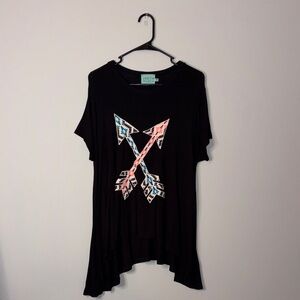 Judith March Black Tee with Pink and Blue Arrow Design